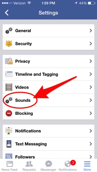 Facebook ios sounds setting