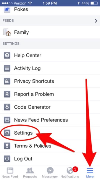 Facebook ios settings