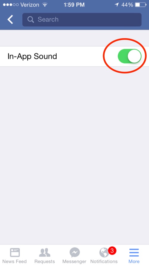 Facebook in app sound