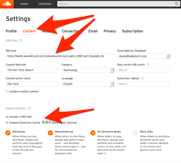 Soundcloud content settings