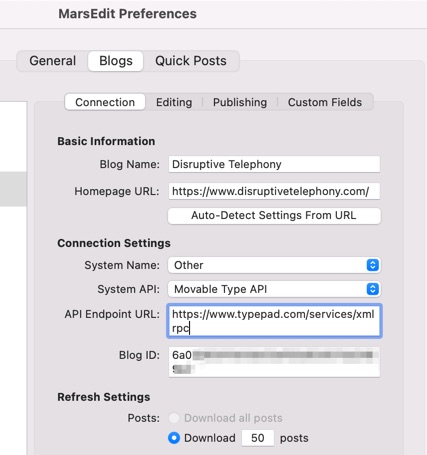 Marsedit connection preferences