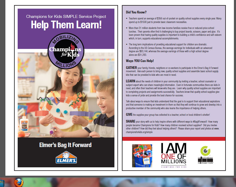 Elmer's #BagItForward Simple Service Project