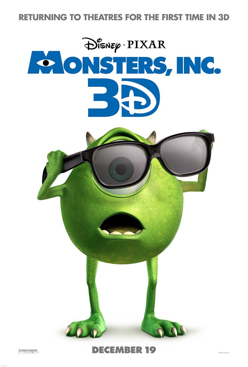 Disney Pixar Monsters, Inc. for the first time in 3D in December 2012