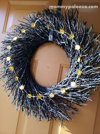 Halloween wreath with pumpkin LED lights