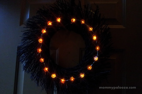 Halloween Wreath with Orange LED Pumpkin Lights