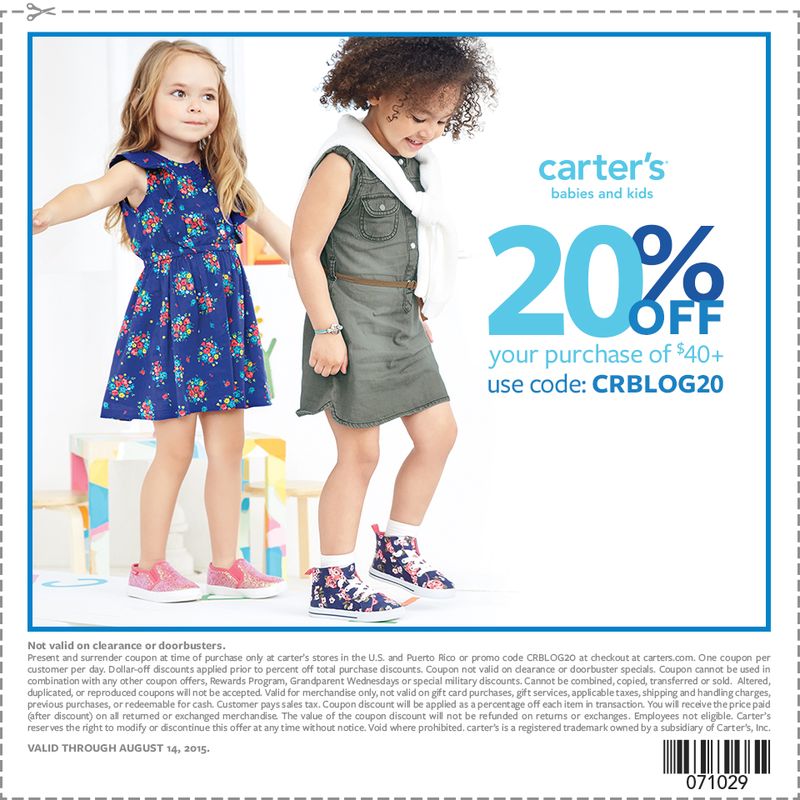 Carter's Save 20% off with $40 purchase with this back to school coupon